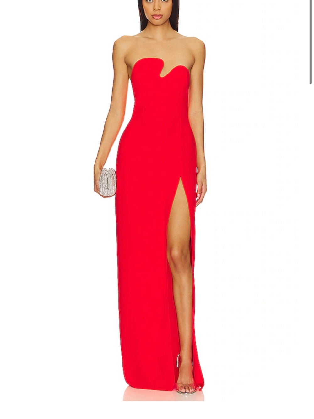 Amanda Uprichard Strapless Red Gown with Sweetheart Neckline and Thigh Slit